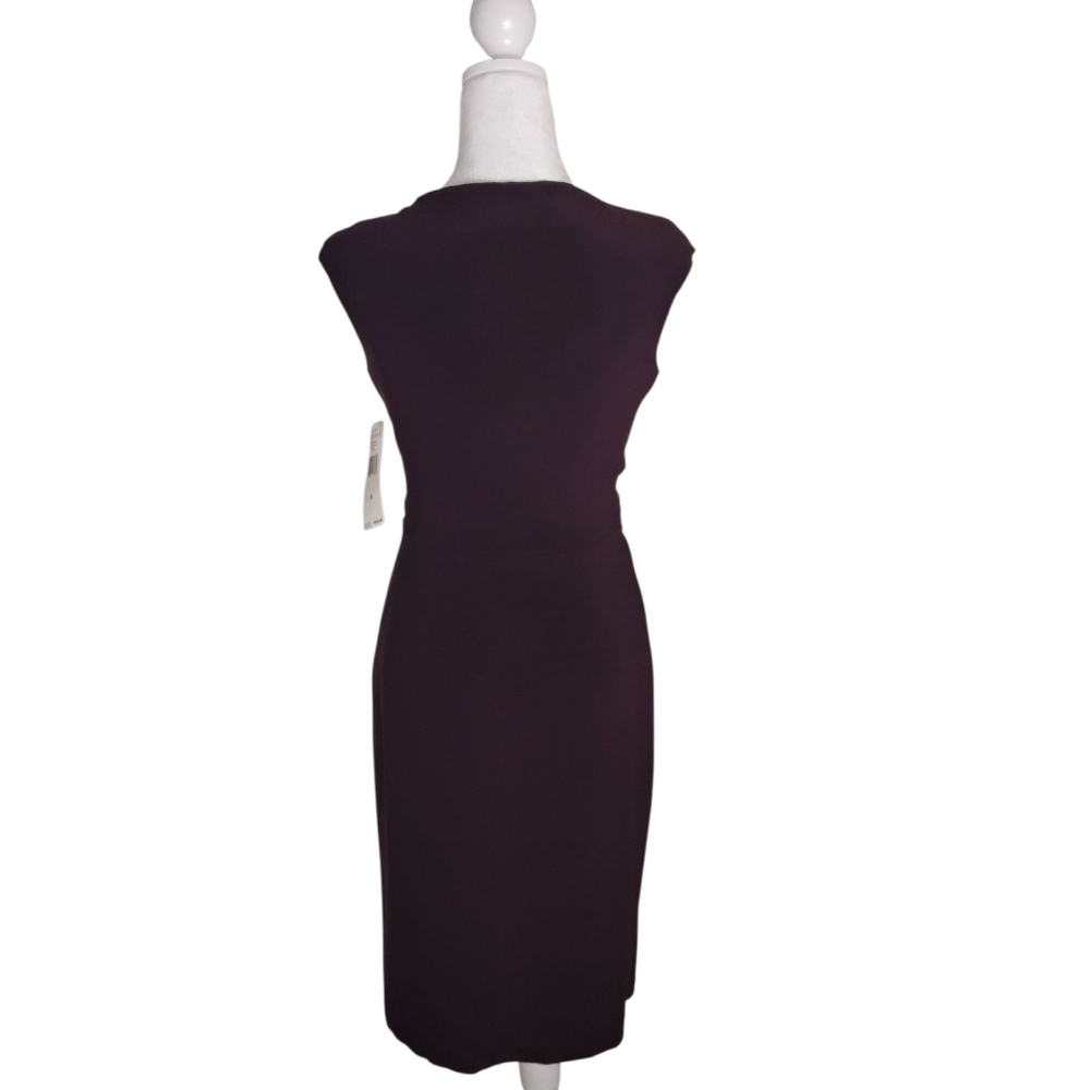 Lauren Ralph Lauren Women's 6 Raisin Cap Sleeve Ruching Pull-on Midi Dress - Picture 2 of 7